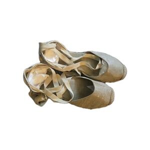 J.Crew Women's Lace-Up Espadrille Flats Size 8 Beige Canvas Jute Summer Shoes